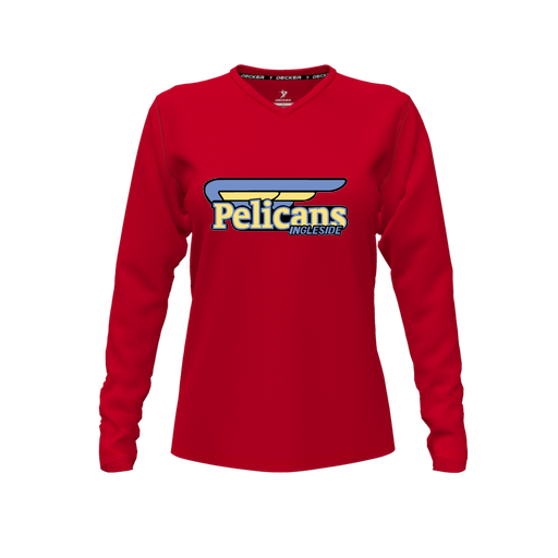 [CUS-DFW-TEES-PER-VNK-LSL-RED-FYXS-LOGO1] Performance T-Shirt (Female Youth XS, Red, V Neck, Logo 1, Long Sleeve)